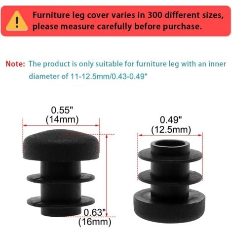 LaBlanc - 35pcs Chair Leg Cap End Cap Tube Insert Table Furniture Protection Plastic Round 14mm External Dia 11-13mm Internal Dia,Black