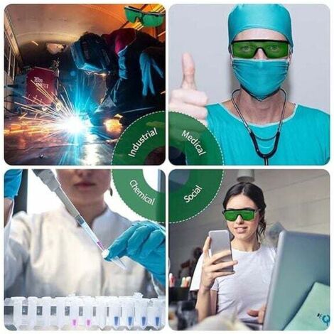2 Pairs Green Laser Protective Glasses UV Protection -200/450/800/2000nm Infrared Light for IPL OPT Engraving Machine - Eye Protection Goggles with Frame,