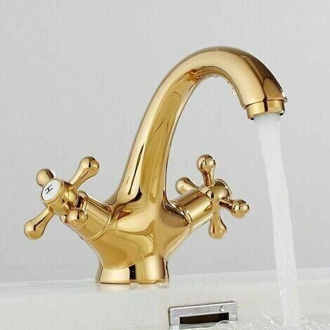 LaBlanc - Retro Bathroom Sink Faucet Two Handle Mixer Tap Vintage Antique Brass Basin Mixer Tap with Cross Handle Elegant Design and Single Holes Gold Plated