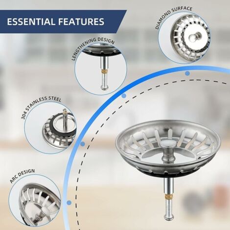 LaBlanc - 80mm Kitchen Sink Strainer, 1 Kitchen Sink Stopper Filter with Adjustable Height, 304 Stainless Steel Kitchen Sink Stopper, Sink Drain