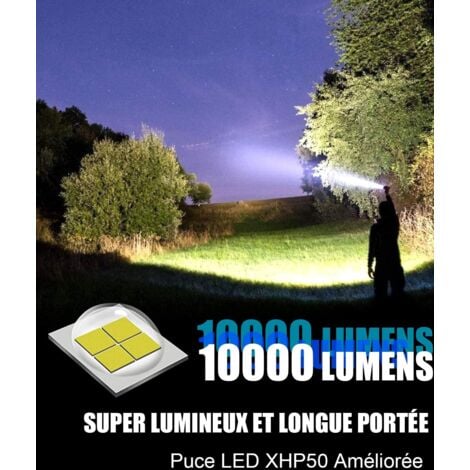 LED Torch Ultra Powerful Torch 10000 Lumens, USB Rechargeable Tactical Military Torch 5 Modes IPX4 Waterproof, Battery Included
