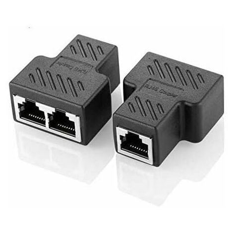 RJ45 Splitter Connectors Adapter 1 to 2 Ethernet Splitter Coupler Dual Socket HUB Interface Contact Modular Plug Connect Network LAN Internet Cat5 Cat5e Cat6 Cat7 Cables 2 Pack