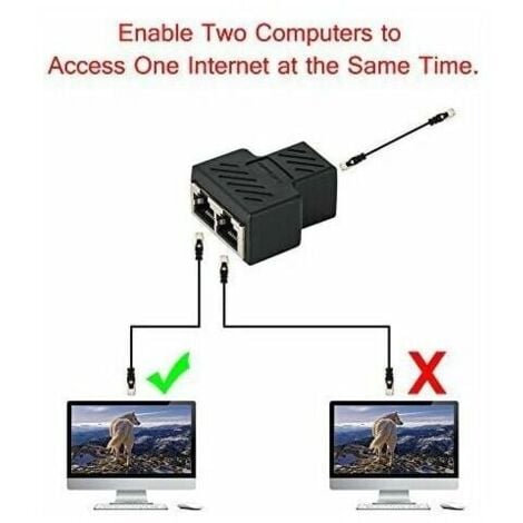 RJ45 Splitter Connectors Adapter 1 to 2 Ethernet Splitter Coupler Dual Socket HUB Interface Contact Modular Plug Connect Network LAN Internet Cat5 Cat5e Cat6 Cat7 Cables 2 Pack