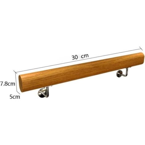 LaBlanc - Non-Slip Wooden Handrails, Indoor Loft Anti-Slip Handrail Corridor Support Rods, 2 Stainless Steel Brackets (Size : 30cm)