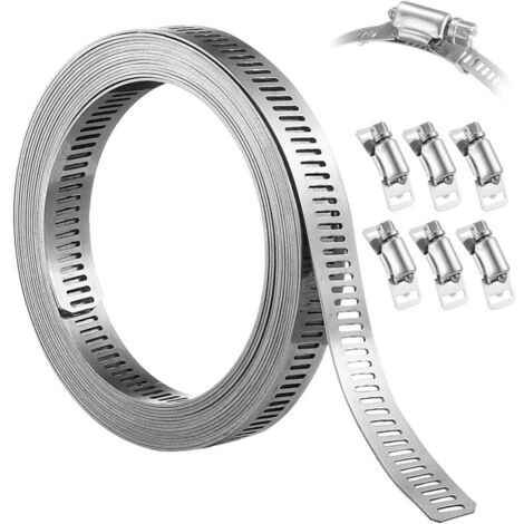 LaBlanc 1 Roll Stainless Steel Hose Clamp with 7.9ft Band and 6 Fasteners for Water Pipe Plumbing Pole Mounting Metal Strapping