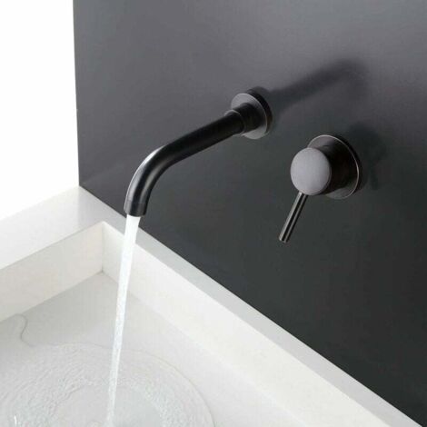 Wall Mounted Sink Faucet, Brass Bathroom Faucet Mixer Tap, Matte Black