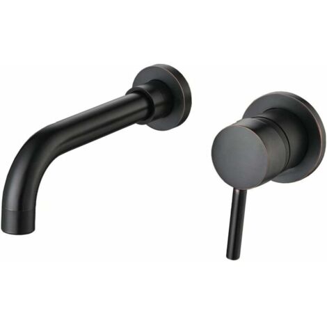 Wall Mounted Sink Faucet, Brass Bathroom Faucet Mixer Tap, Matte Black