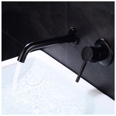 Wall Mounted Sink Faucet, Brass Bathroom Faucet Mixer Tap, Matte Black