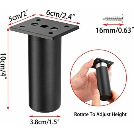 Adjustable Furniture Legs Bed Feet Raise Furniture Aluminum Alloy Leg for Bed Base, Wardrobe, Table, 4pcs (Black, Height 100mm)