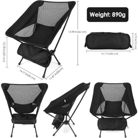 LaBlanc - Folding Camping Chair, Ultra Lightweight Beach Chair with Carry Bag, Folding Fishing Chair for Hiking BBQ and Beach, Black