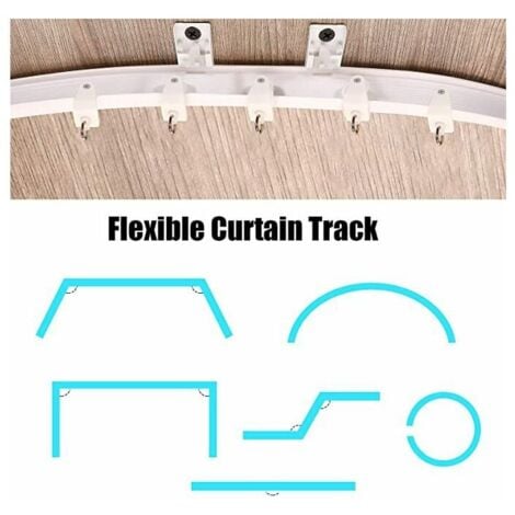 Curtain Rod, Flexible Ceiling Curtain Track for Bay Window, Approx. 5m, Bendable Curved Heavy Duty Plastic Wall Bracket for Room Divider