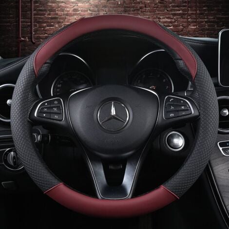 Car Steering Wheel Cover, Leather Steering Wheel Cover 37-39CM, Non-Slip, Breathable, Carbon Fiber, Elastic Professional Universal Steering Wheel Cover – Burgundy Black