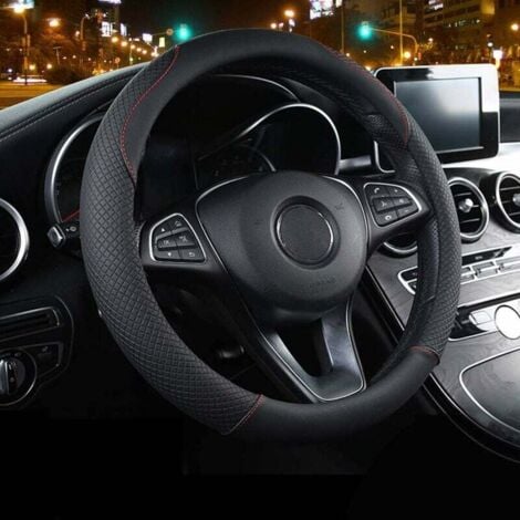 Car Steering Wheel Cover, Leather Steering Wheel Cover 37-39CM, Non-Slip, Breathable, Carbon Fiber, Elastic Professional Universal Steering Wheel Cover – Burgundy Black