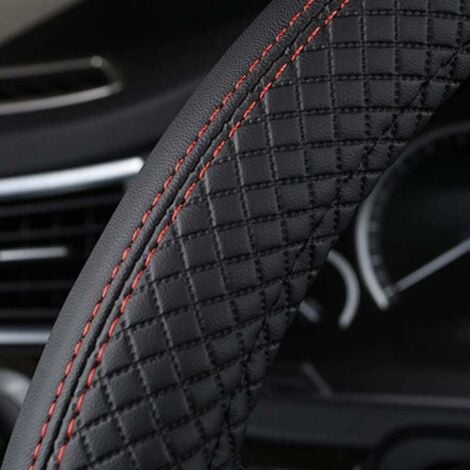 Car Steering Wheel Cover, Leather Steering Wheel Cover 37-39CM, Non-Slip, Breathable, Carbon Fiber, Elastic Professional Universal Steering Wheel Cover – Burgundy Black