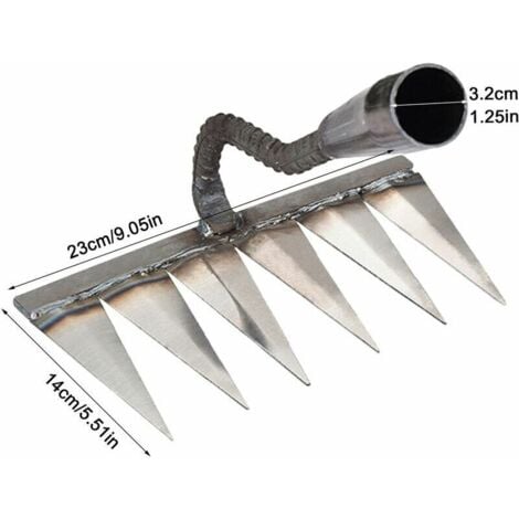 Garden Rake, Garden Tools, Weeding Rake Gardening Tools, Lawn Rake Scarifier Manual 6 Steel Teeth, Gardening Hoe, for Weeding/Loosening the Soil/Sowing (without Stick)