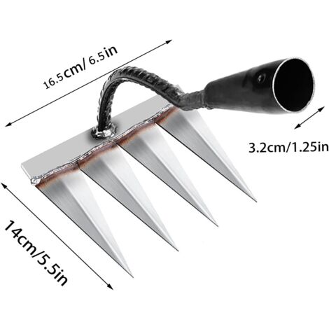 LaBlanc - Garden Rake, Garden Tools, Weeding Rake Gardening Tools, Lawn Rake Scarifier Manual 4 Steel Teeth, Gardening Hoe, for Weeding/Loosening the Soil (without Stick)