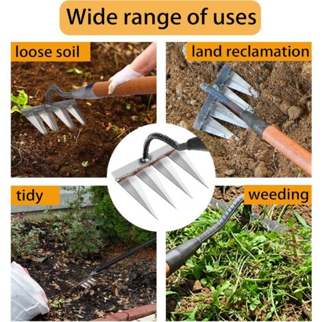 LaBlanc - Garden Rake, Garden Tools, Weeding Rake Gardening Tools, Lawn Rake Scarifier Manual 4 Steel Teeth, Gardening Hoe, for Weeding/Loosening the Soil (without Stick)