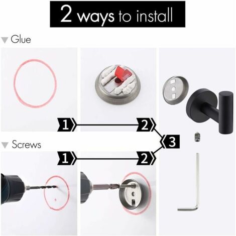 LaBlanc – Towel Hook Black Wall Mounted Hook Adhesive Hook Bathroom Hook 2 Pieces SUS304 Stainless Steel