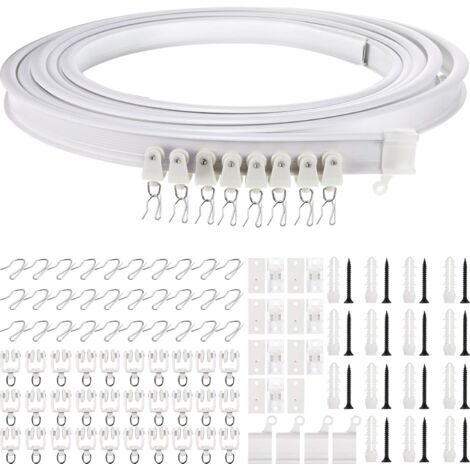 LaBlanc - 5 Meters Bendable Curved Ceiling Curtain Track Flexible Ceiling Curtain Bracket Curved Window Curtain Track with Curtain Rail System (White, Silver Hook)