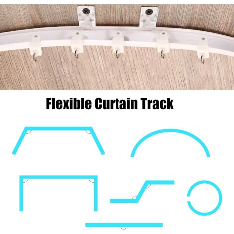LaBlanc - 5 Meters Bendable Curved Ceiling Curtain Track Flexible Ceiling Curtain Bracket Curved Window Curtain Track with Curtain Rail System (White, Silver Hook)