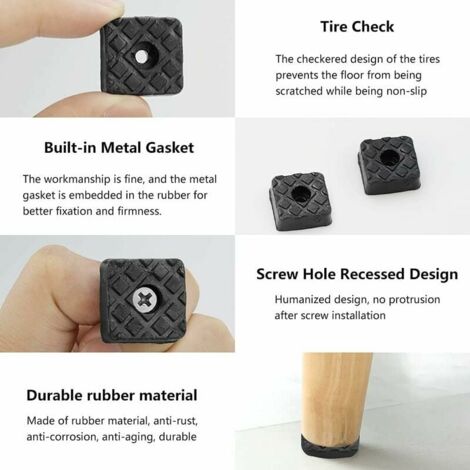 20 Pcs Rubber Chair Pads Anti-Slip Chair Leg Protector Screw-in Anti-Slip Chair Leg Pad Anti-Noise Chair Leg Pad Square 22229mm -Black