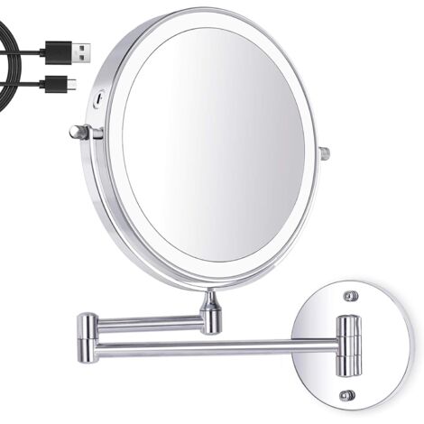 LaBlanc 8 Inch LED Wall Mounted Makeup Mirror Lighted Magnifying Mirror 1X 10X Magnification 3 Adjustable Light Colors USB Charging 360 Swivel Extendable for Bathroom and Family