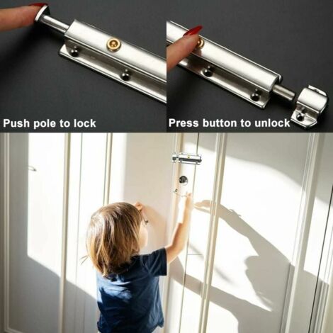 LaBlanc - 2pcs Stainless Steel Door Lock Door Latches Automatic Locking Gate Bolt Security Lock Knob Lock for Interior Door Closet Window Bedroom
