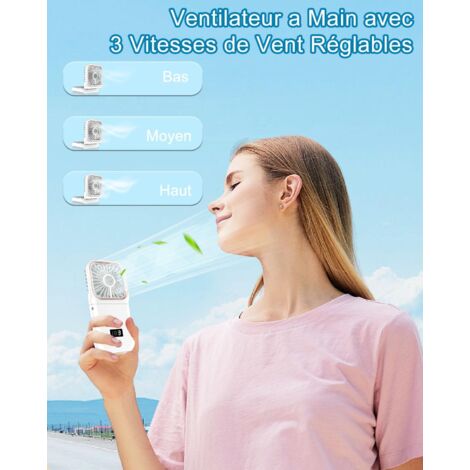 LaBlanc - Mini Portable Folding Fan, Rechargeable USB Hand Fan, Small Handheld Battery Operated Fan with LED Display, Personal Quiet Desk Fan for Travel, Outdoor - White