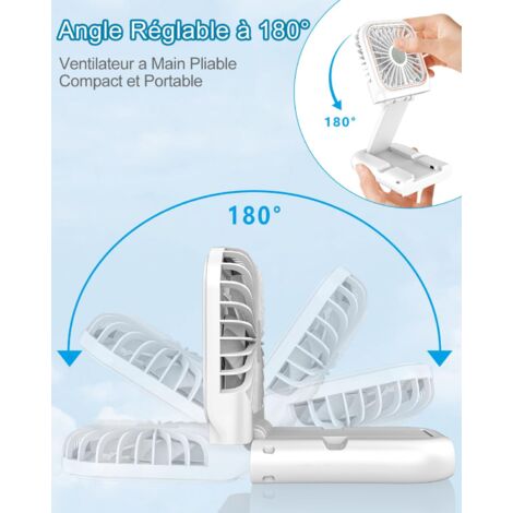 LaBlanc - Mini Portable Folding Fan, Rechargeable USB Hand Fan, Small Handheld Battery Operated Fan with LED Display, Personal Quiet Desk Fan for Travel, Outdoor - White