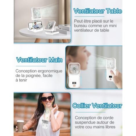 LaBlanc - Mini Portable Folding Fan, Rechargeable USB Hand Fan, Small Handheld Battery Operated Fan with LED Display, Personal Quiet Desk Fan for Travel, Outdoor - White