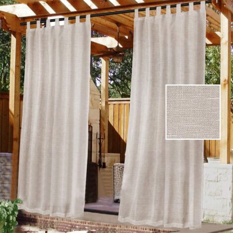 LaBlanc Outdoor Curtain for Patio Detachable Sticky Tab Top for Easy Hanging and Non Slip Waterproof Outdoor Deck White 2 Panel 2X 132x213 cm Natural