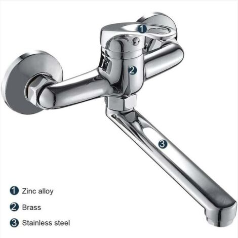 Wall Mounted Kitchen Faucet Wall Mounted Faucet Sink Faucet Kitchen Mixer Tap Single Handle with 360° Rotatable Long Version for Kitchen Chrome