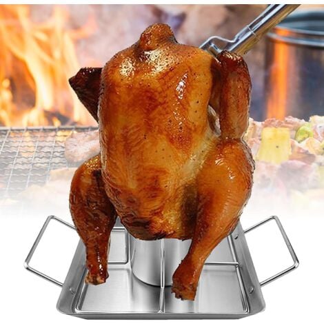 LaBlanc - Beer Can Roasting Rack, Stainless Steel BBQ Chicken Holder Barbecue Cooking Rack with 4 Vegetable Sticks for Grill, Oven or Smoker