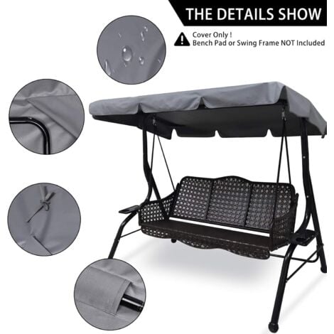 LaBlanc - Replacement Roof for Garden Swing, Canopy for Swing Replacement Outdoor Swing Canopy for 3 Seater Garden Swing, Grey (195 x 125 x 15cm)