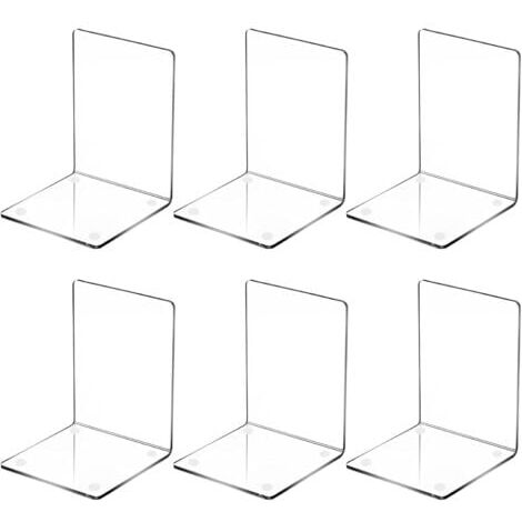 LaBlanc - 3 Pairs Bookends, Acrylic Book Stoppers Book Storage Book Block for Bookshelf Book Press with 6 Non-Slip Mats for Home, Office, Schools, Transparent, 12cmX12cmX17cm