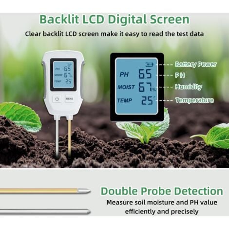 LaBlanc - Soil Moisture Tester, 3 in 1 Digital Plant Tester with pH/Moisture/Temperature for Garden, Lawn, Agriculture and Indoor/Outdoor Plants