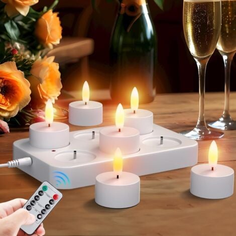 LaBlanc - Set of 6 Rechargeable LED Candles Electric LED Tea Light Candles Flickering Flame with Charging Station and Remote Control, Decoration for Christmas Birthday Wedding Table Restaurant Hotel
