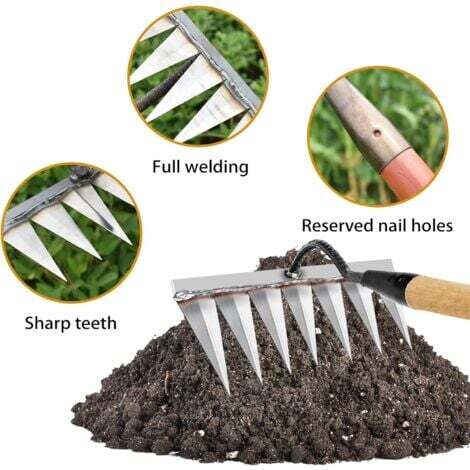 LaBlanc - Garden Rake, Weeding Rake Gardening Tools, Lawn Rake Manual Scarifier 7 Steel Teeth, for Weeding/Loosening the Soil/Sowing (without Stick)