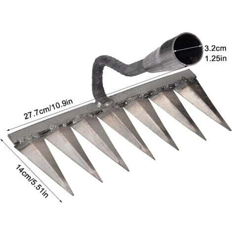 LaBlanc - Garden Rake, Weeding Rake Gardening Tools, Lawn Rake Manual Scarifier 7 Steel Teeth, for Weeding/Loosening the Soil/Sowing (without Stick)