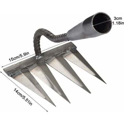 LaBlanc – Garden Rake, Weeding Rake, Scarifier Rake, Heavy Metal Tine Rake, 4-Tine Nail Rake Steel Rake Farm Tools Metal Garden Rake