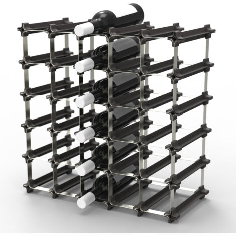 NOOK® Botellero Apilable – Kit Mediano de 25 Piezas para 30 Botellas – Estante Modular, Ampliable y Flexible para Vino – Soporte para Botellas Apilable y Ahorra-Espacio