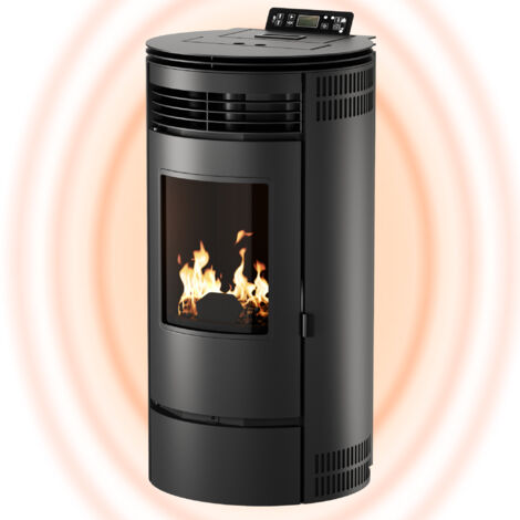 UMBRELLA® PR8 estufa de pellets 9 kW hasta 220 m³ – Chimenea eléctrica con modo ECO, Wi-Fi Ready, temporizador semanal y termostato de sobrecalentamiento para una calefacción eficiente – Negro