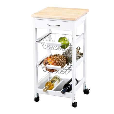 Carro para cocina cestas + botellero madera en acabado blanco 76 cm(alto)37 cm(ancho)37 cm(ancho)