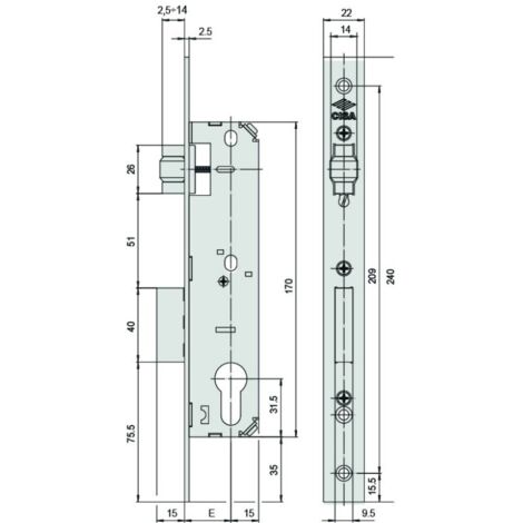 Cerradura met.emb. new fori e-35mm rod/pal s/cilind. ac.inox