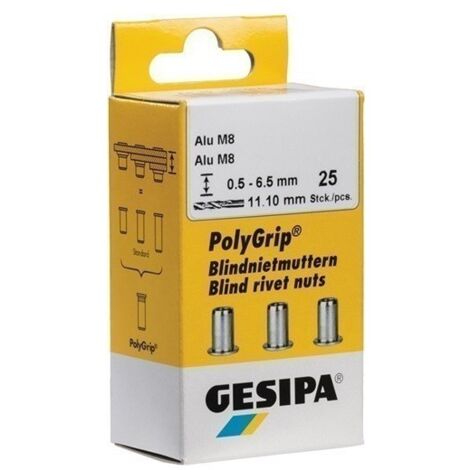 Tuerca Remachable Acer 11X20Mm M8 C/Red Plana Polygrip  25Pz