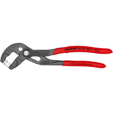 KNIPEX 85 51 180 C Alicate para abrazaderas Click Mangos plasticos por inmersión antideslizantes gris atramentado 180 mm