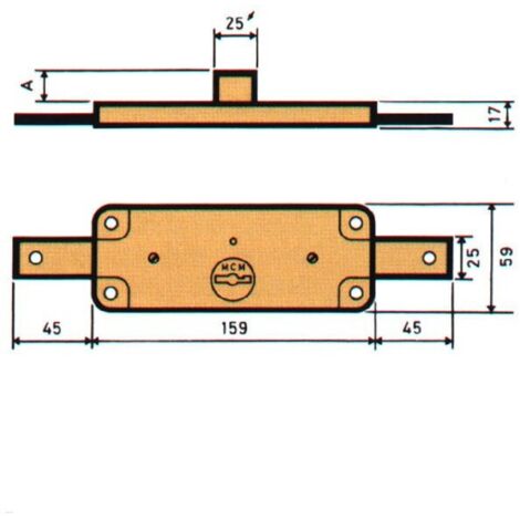 Cerradura de sobreponer 1511B 59x159mm – Acero cincado – Para puerta metálica basculante – Llave borja con 2 llaves – MCM (1/3)