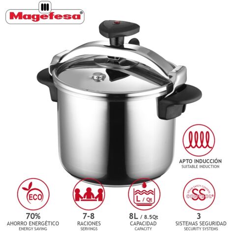 Olla a presión 8 litros – Acero inoxidable 18/10 – Apto para todo tipo de fuegos – Ahorra hasta un 70% de energía – Magefesa (1/5)