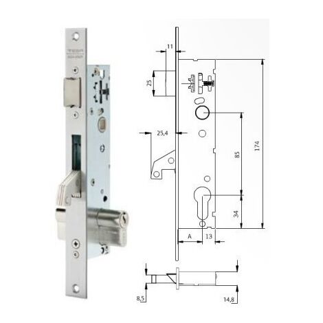 Cerradura Metalica Embutir 25X25Mm 2241Be253Ai Inox Gancho Tesa