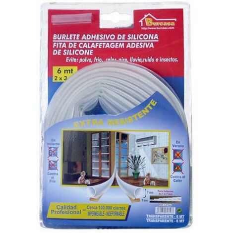 Burlete Puerta/Ventana 06Mt Adhesivo Silicona Transparente Burcasa